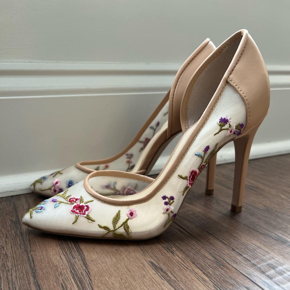 Jessica Cream Floral Embroidered Heels
